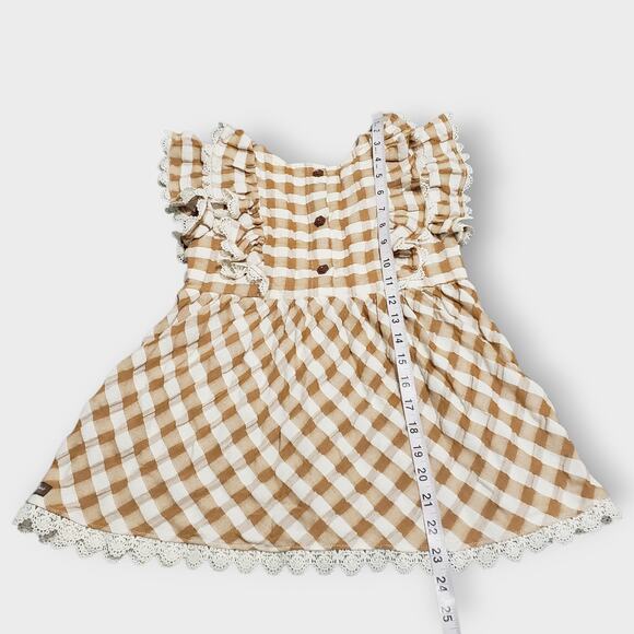 Matilda Jane Enchanted Garden Firefly Flutter Sleeve Top Sz 10 Tan Plaid Cottage - Picture 8 of 10